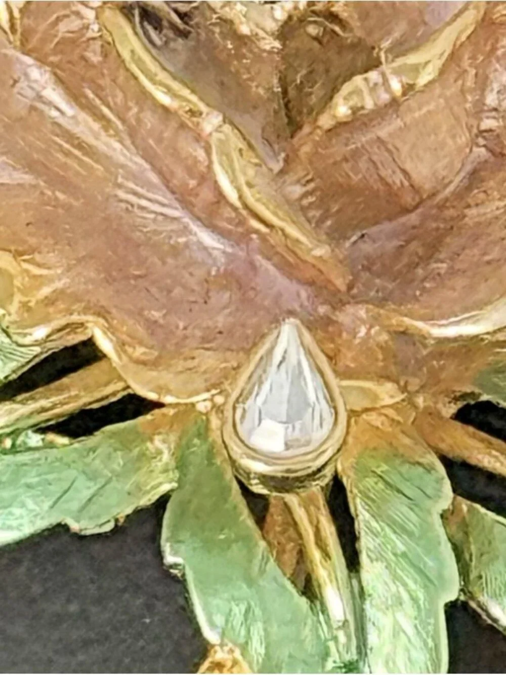 England's Rose R.J. Graziano 1997 Flower Brooch Pin Gold Tone Enamel Rhinestone